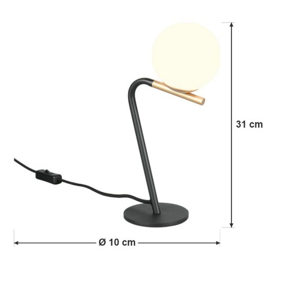Abat-jour per comodino moderno nero e oro con diffusore in vetro bianco
