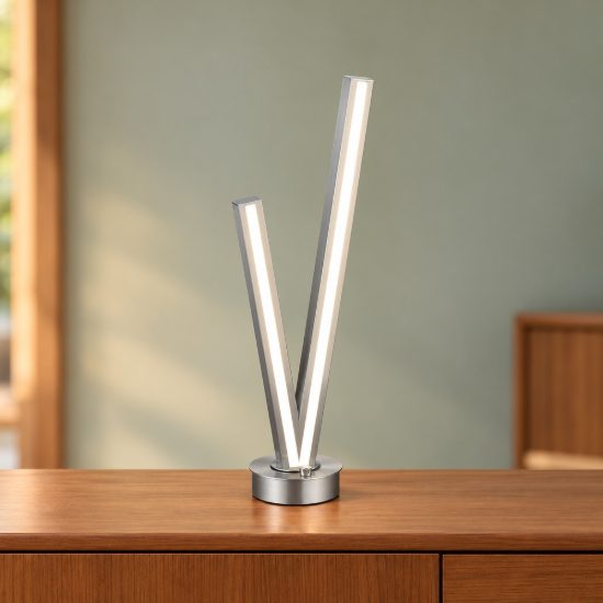 Lampada da tavolo led 15w 2000k 4000k dim to warm per soggiorno a forma di v nichel opaco