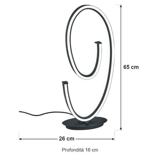 Lampada da tavolo grande led 21w 2000k 4000k dim to warm per soggiorno a spirale nera