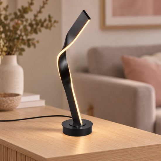 Lampada da tavolo per soggiorno led 12w 2000k 4000k dim to warm in metallo piegato nera