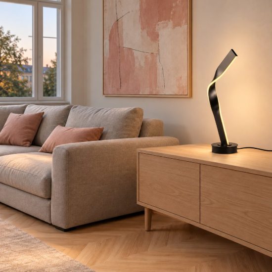 Lampada da tavolo per soggiorno led 12w 2000k 4000k dim to warm in metallo piegato nera