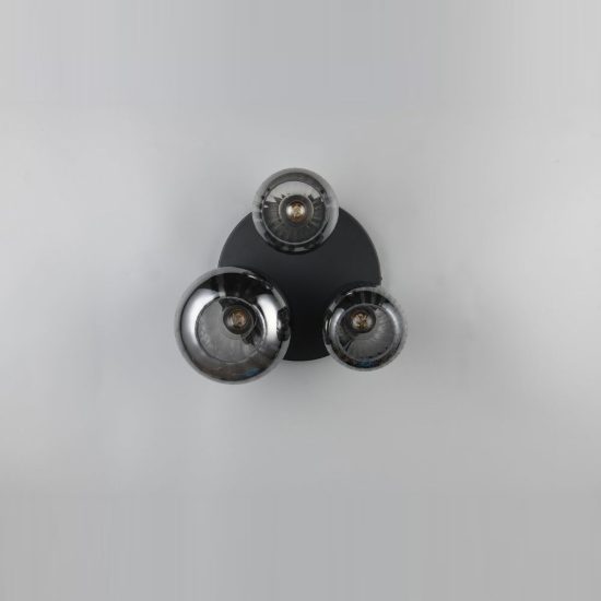 Plafoniera 3 luci moderna nera con vetri cromati assortiti