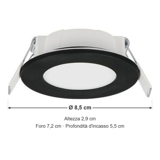Faretto da incasso per cartongesso led 3,5w cct 2700k 4000k ip65 rotondo nero