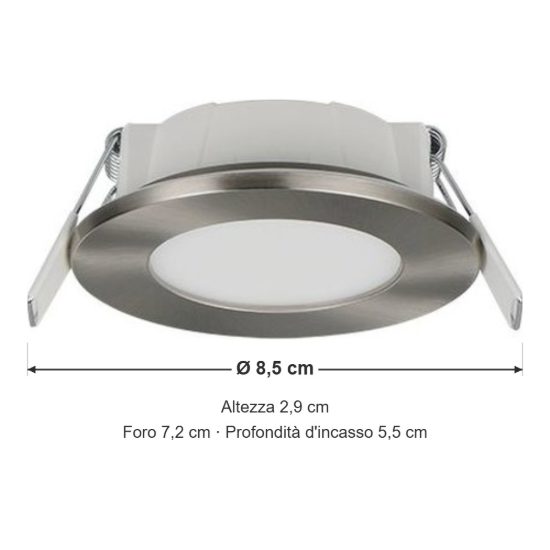 Faretto da incasso per cartongesso led 3,5w cct 2700k 4000k ip65 rotondo nichel opaco
