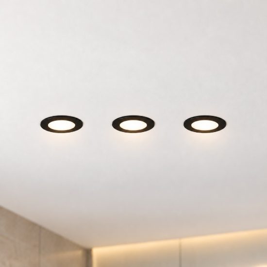 Set 3 faretti da incasso per cartongesso led 3x3,5w 2700k 4000k ip65 rotondi neri