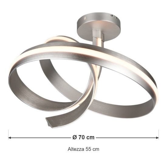 Plafoniera led 46w 2000k 4000k dimmerabile dim to warm per soggiorno a spirale alta nichel opaco