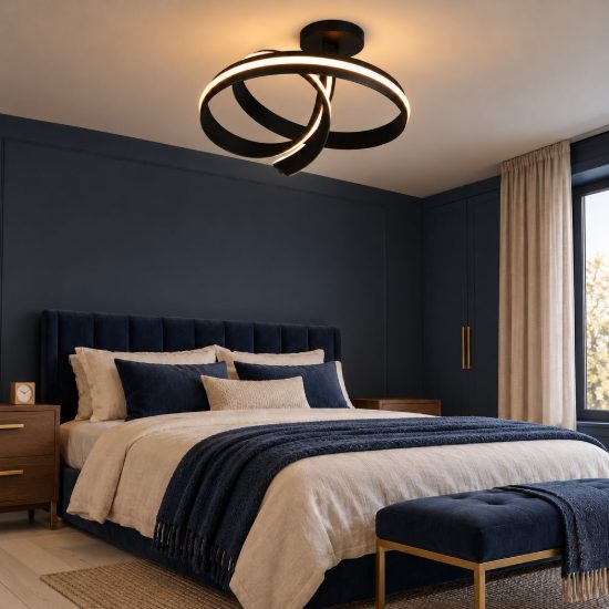 Plafoniera led 46w 2000k 4000k dimmerabile dim to warm per soggiorno a spirale alta nera