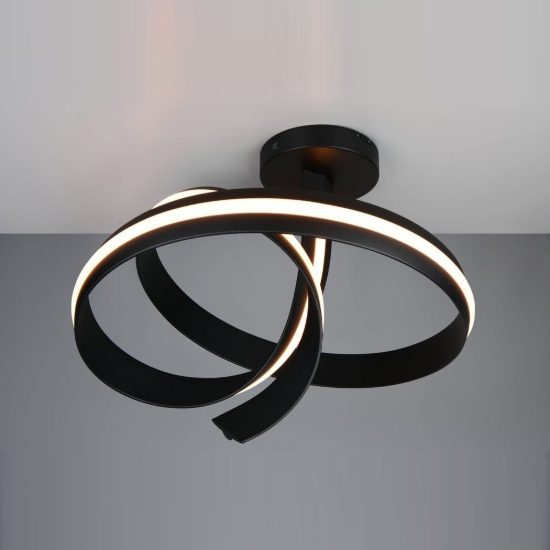 Plafoniera led 46w 2000k 4000k dimmerabile dim to warm per soggiorno a spirale alta nera