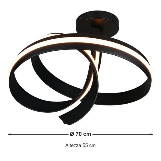 Plafoniera led 46w 2000k 4000k dimmerabile dim to warm per soggiorno a spirale alta nera