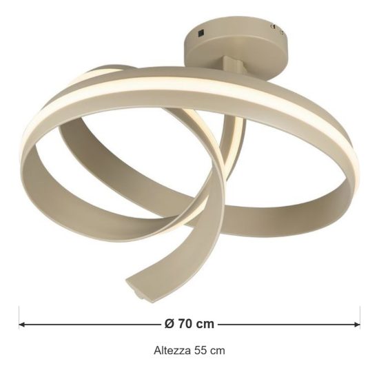 Plafoniera led 46w 2000k 4000k dimmerabile dim to warm per soggiorno a spirale beige