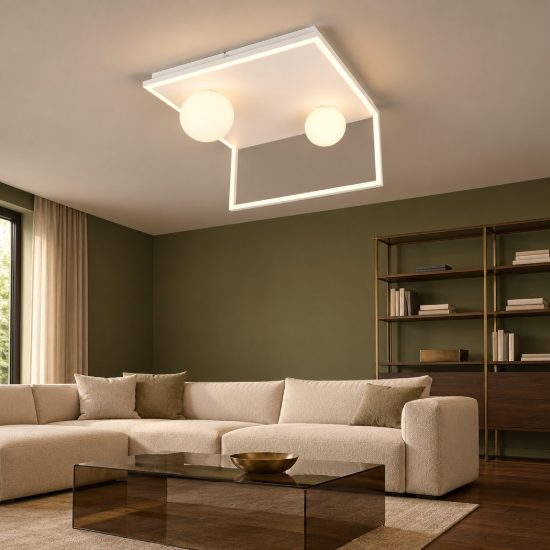 Plafoniera led 22w 2300k 3000k 4000k moderna ad angolo bianca con sfere in vetro