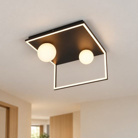 Plafoniera led 22w 2300k 3000k 4000k moderna ad angolo nera con sfere in vetro