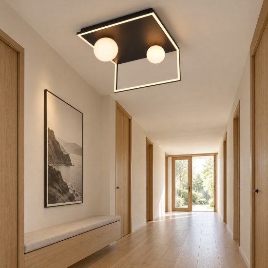 Plafoniera led 22w 2300k 3000k 4000k moderna ad angolo nera con sfere in vetro