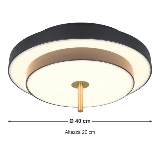 Plafoniera led 34,5w cct 2300k 3000k 4000k moderna rotonda nera caffe a dischi sovrapposti
