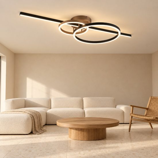 Plafoniera led 54w cct 2700k 6000k con telecomando a bacchetta doppio cerchio nera caffe