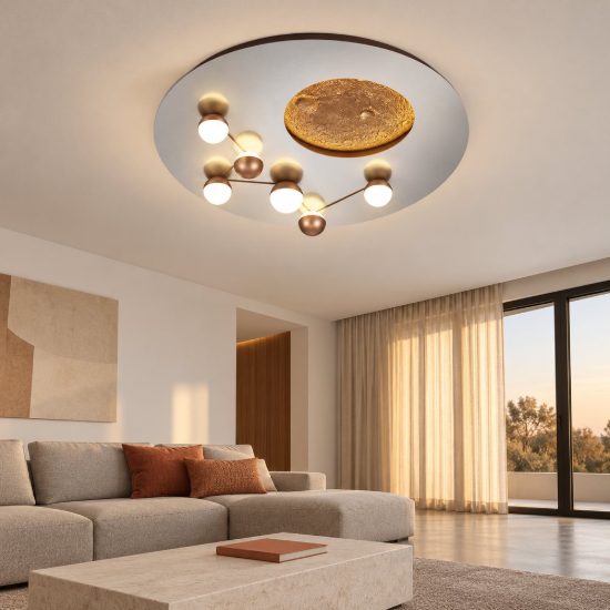 Plafoniera led 42w 2300k 3000k 4000k per camera da letto moderna effetto luna acciaio caffe