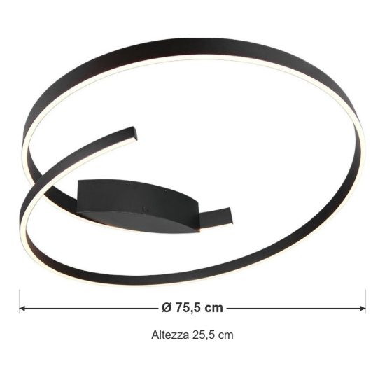 Plafoniera led 48w 2000k 4000k dimmerabile dim to warm per soggiorno moderna nera