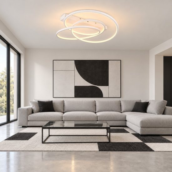 Plafoniera led 34w cct 2300k 3000k 4000k per soggiorno moderna a filo curvo bianca