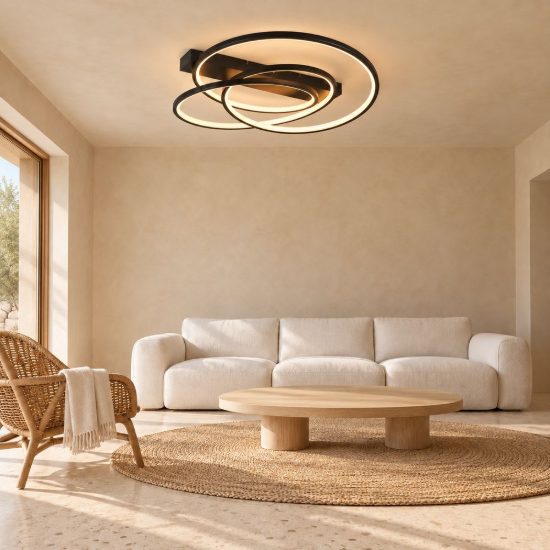 Plafoniera led 34w cct 2300k 3000k 4000k per soggiorno moderna a filo curvo nera