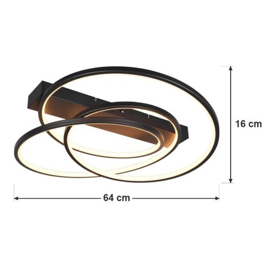 Plafoniera led 34w cct 2300k 3000k 4000k per soggiorno moderna a filo curvo nera