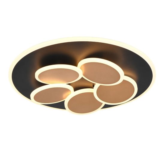Plafoniera led 35w cct 2700k 6500k con telecomando rotonda nera oro con cerchi luminosi