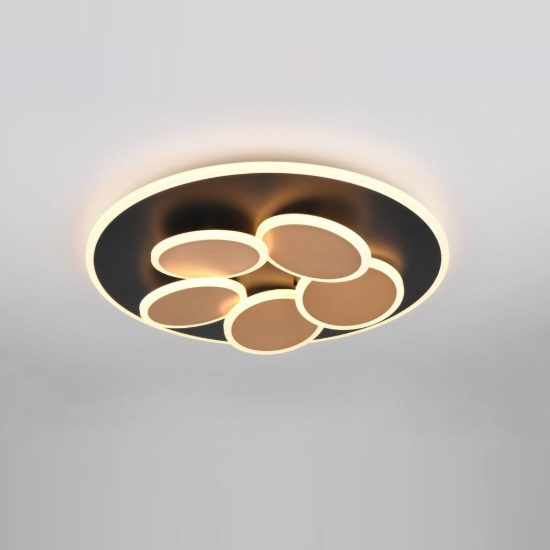 Plafoniera led 35w cct 2700k 6500k con telecomando rotonda nera oro con cerchi luminosi