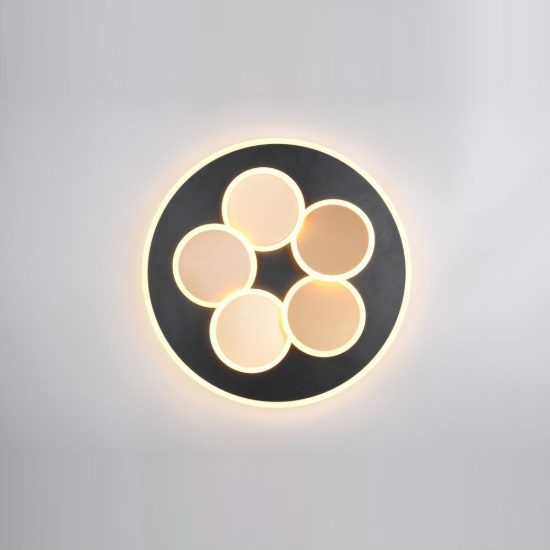 Plafoniera led 35w cct 2700k 6500k con telecomando rotonda nera oro con cerchi luminosi