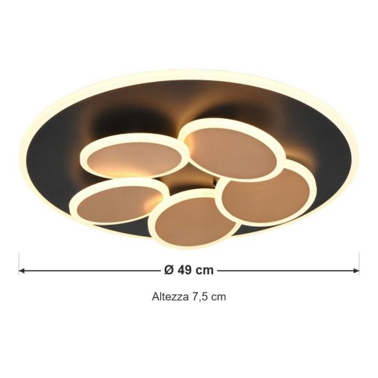 Plafoniera led 35w cct 2700k 6500k con telecomando rotonda nera oro con cerchi luminosi