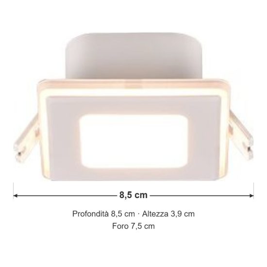 Faretto da incasso per cartongesso led 5w 3000k ip44 quadrato bianco opaco