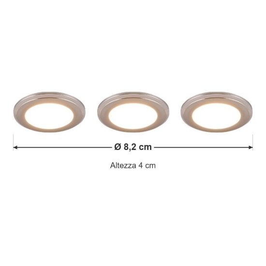 Set 3 faretti da incasso per cartongesso led 12w 3000k rgb con telecomando rotondi cromo