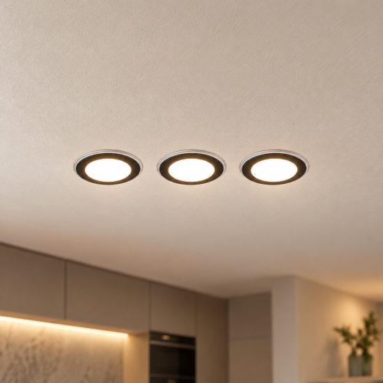 Set 3 faretti da incasso per cartongesso led 12w 3000k rgb con telecomando rotondi neri