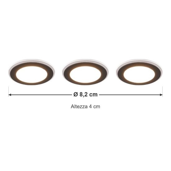 Set 3 faretti da incasso per cartongesso led 12w 3000k rgb con telecomando rotondi neri