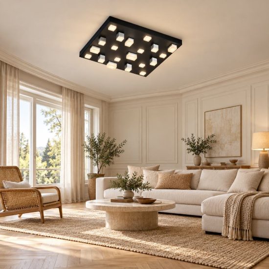 Plafoniera 20 luci led 60w 2000k 4000k dim to warm per soggiorno nera con diffusori 3d