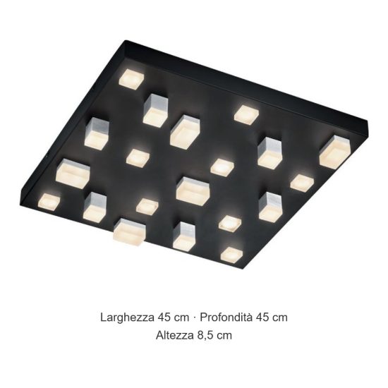 Plafoniera 20 luci led 60w 2000k 4000k dim to warm per soggiorno nera con diffusori 3d