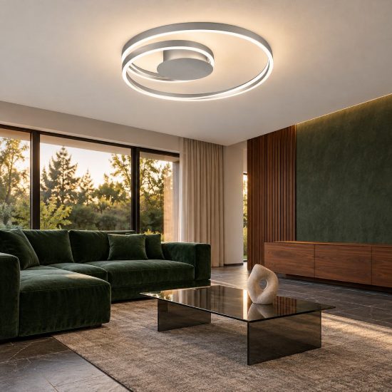 Plafoniera led 46w 2000k 4000k dimmerabile dim to warm per soggiorno a spirale piatta nichel opaco