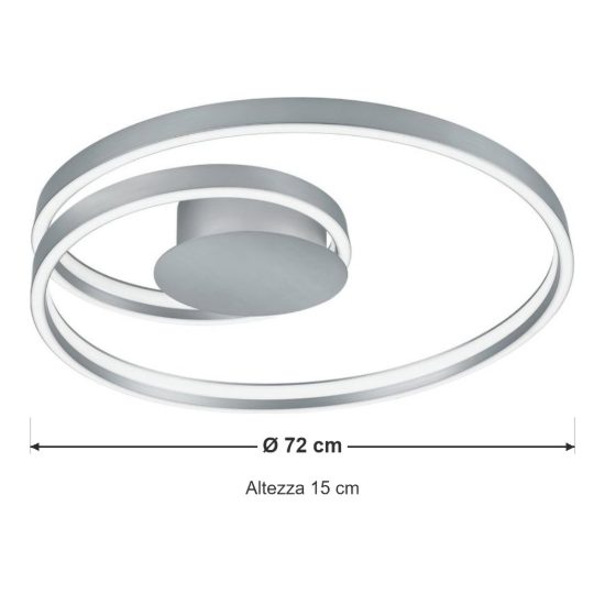 Plafoniera led 46w 2000k 4000k dimmerabile dim to warm per soggiorno a spirale piatta nichel opaco