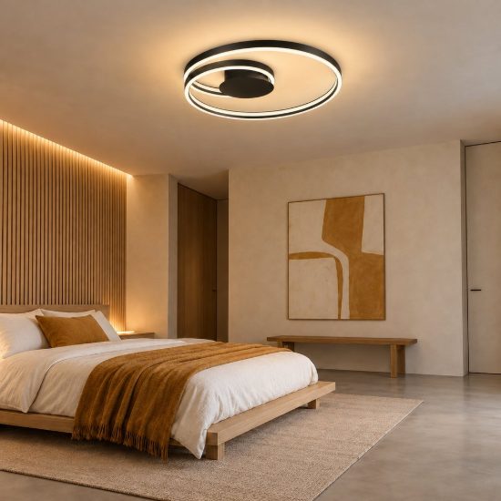 Plafoniera led 46w 2000k 4000k dimmerabile dim to warm per soggiorno a spirale piatta nera