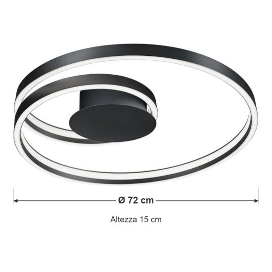 Plafoniera led 46w 2000k 4000k dimmerabile dim to warm per soggiorno a spirale piatta nera