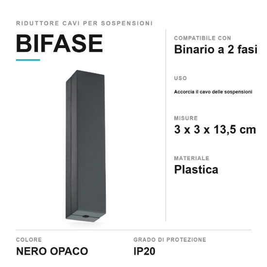 Riduttore cavi per lampade a sospensione su binario bifase nero