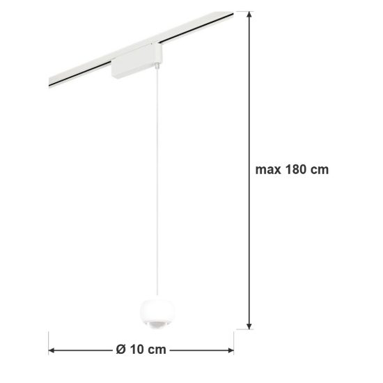 Lampada a sospensione per binario bifase led 7w 2300k 3000k 4000k 10cm bianca con lente