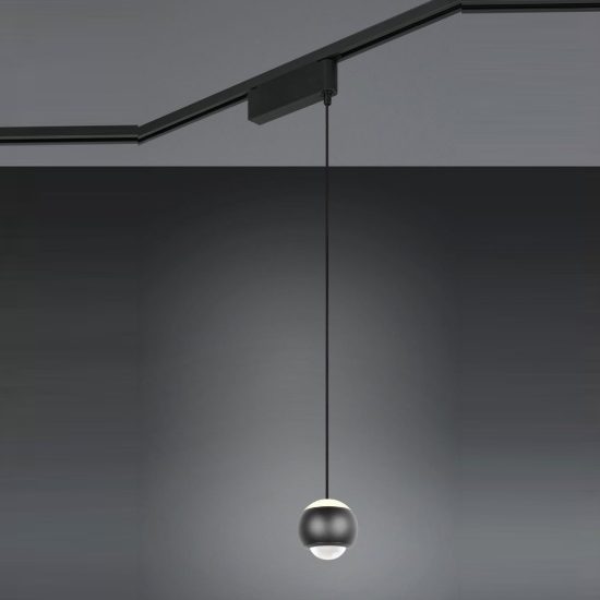 Lampada a sospensione per binario bifase led 7w 2300k 3000k 4000k 10cm nera con lente