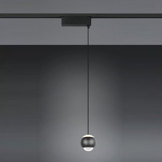 Lampada a sospensione per binario bifase led 7w 2300k 3000k 4000k 10cm nera con lente