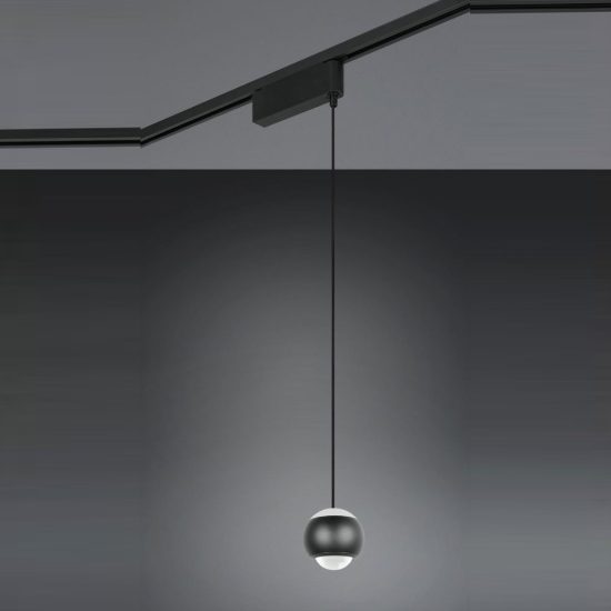 Lampada a sospensione per binario bifase led 7w 2300k 3000k 4000k 10cm nera con lente