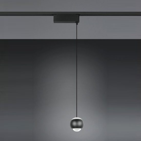 Lampada a sospensione per binario bifase led 7w 2300k 3000k 4000k 10cm nera con lente