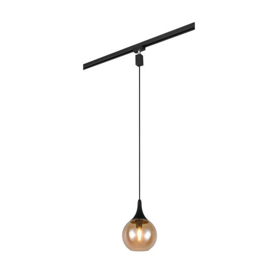 Lampada a sospensione per binario bifase e14 18cm regolabile in altezza con vetro ambra