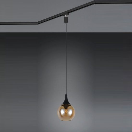 Lampada a sospensione per binario bifase e14 18cm regolabile in altezza con vetro ambra