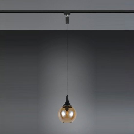 Lampada a sospensione per binario bifase e14 18cm regolabile in altezza con vetro ambra