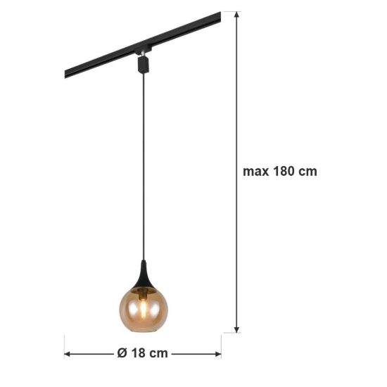 Lampada a sospensione per binario bifase e14 18cm regolabile in altezza con vetro ambra
