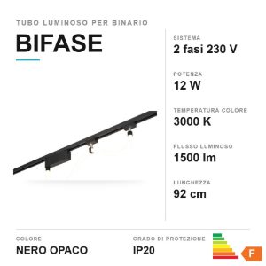 Tubo luminoso flessibile per binario bifase led 12w 3000k nero