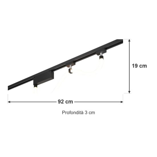 Tubo luminoso flessibile per binario bifase led 12w 3000k nero